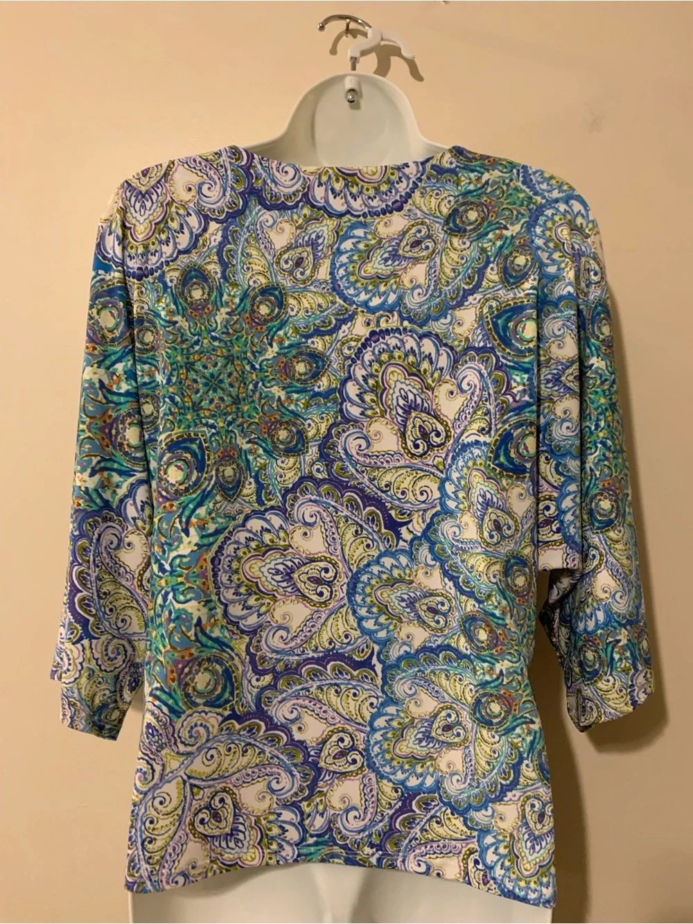 Chico's Teal Blue Multicolor Paisley Scoop Neck Top